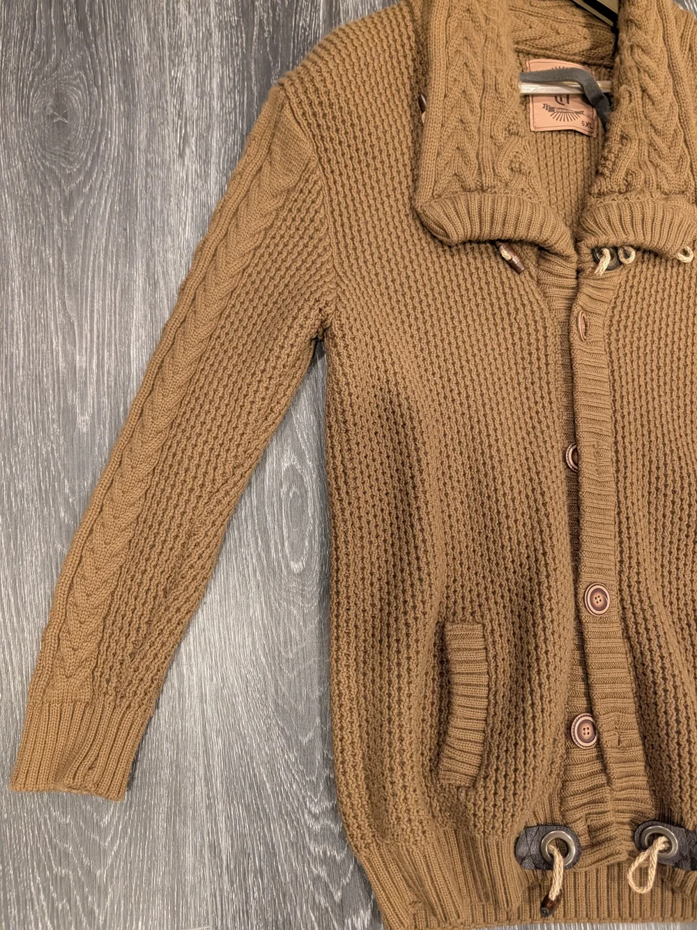 Men's Cable-Knit Shawl Collar Sweater Cardigan - Brown